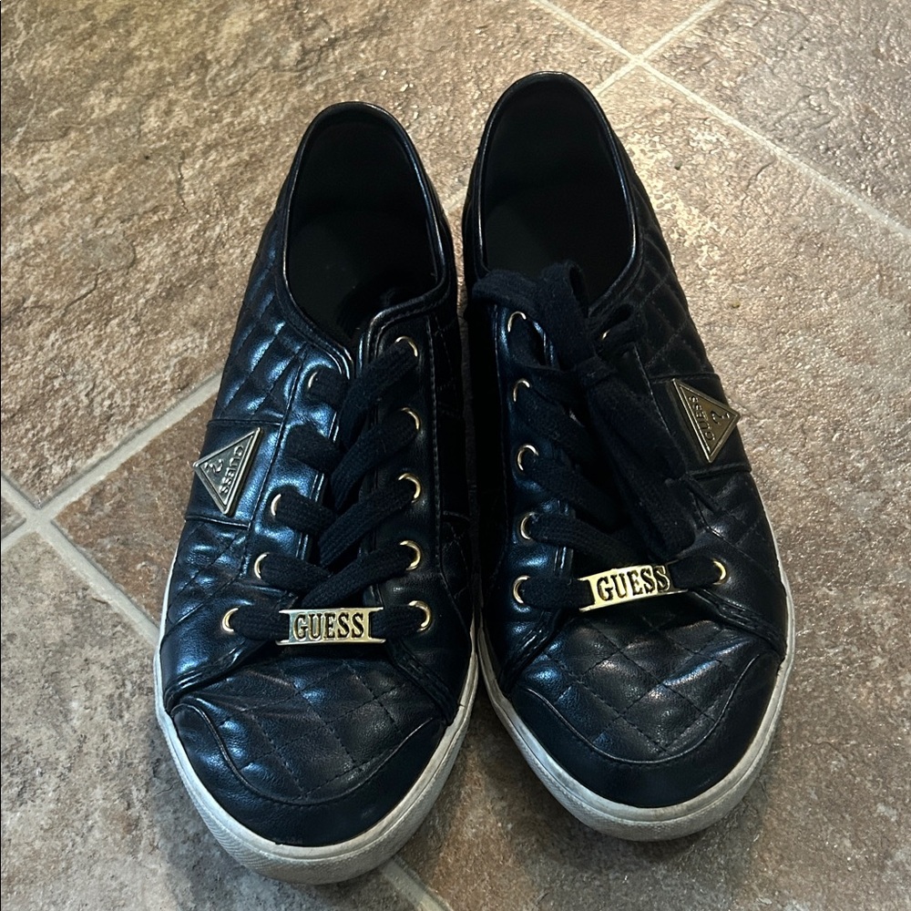 Guess Black Quilted Sneakers with Gold Details